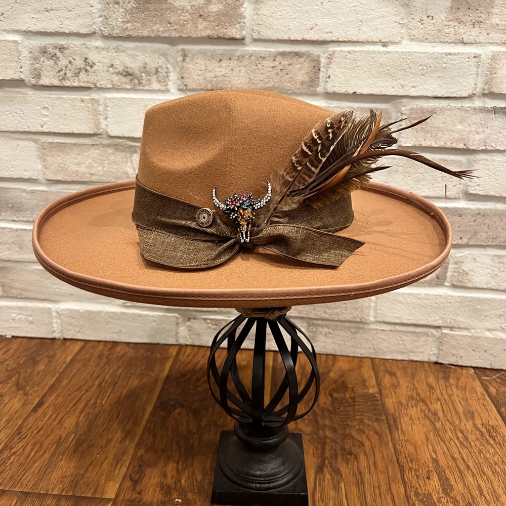 Rancher, hat, and caramel color adjustable great for fall